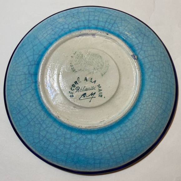 Majolica Longwy 6” Decor Bird Floral Cracked Signed A.M France - Picture 4 of 5